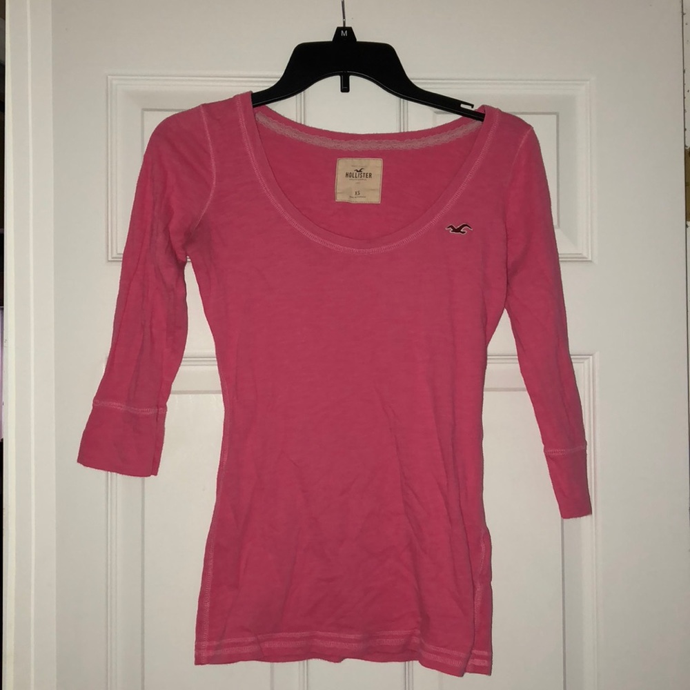 Hot pink Hollister California 3/4 sleeve tee